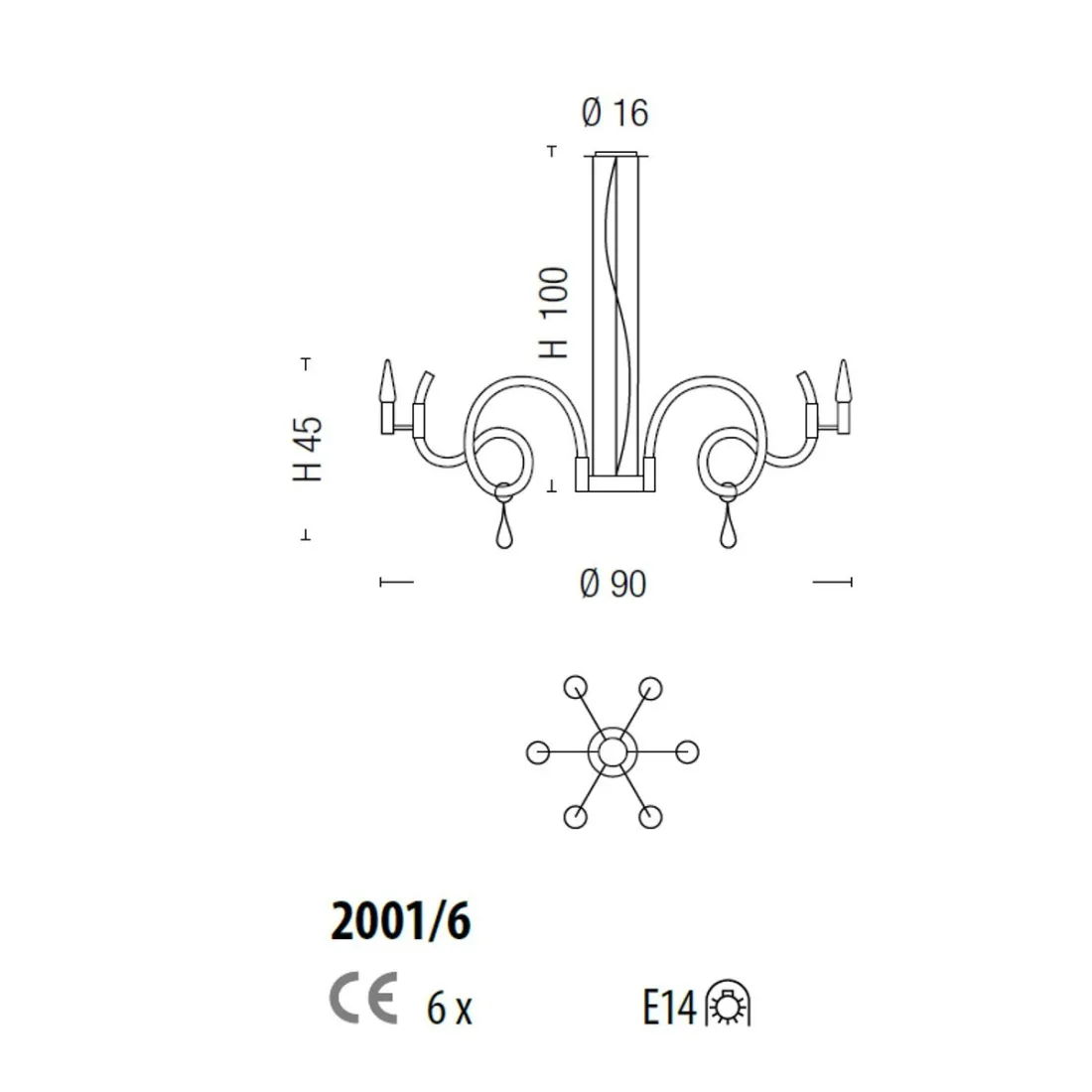 Sylcom STREET 2001 6 E14 LED-Kronleuchter im klassischen Stil