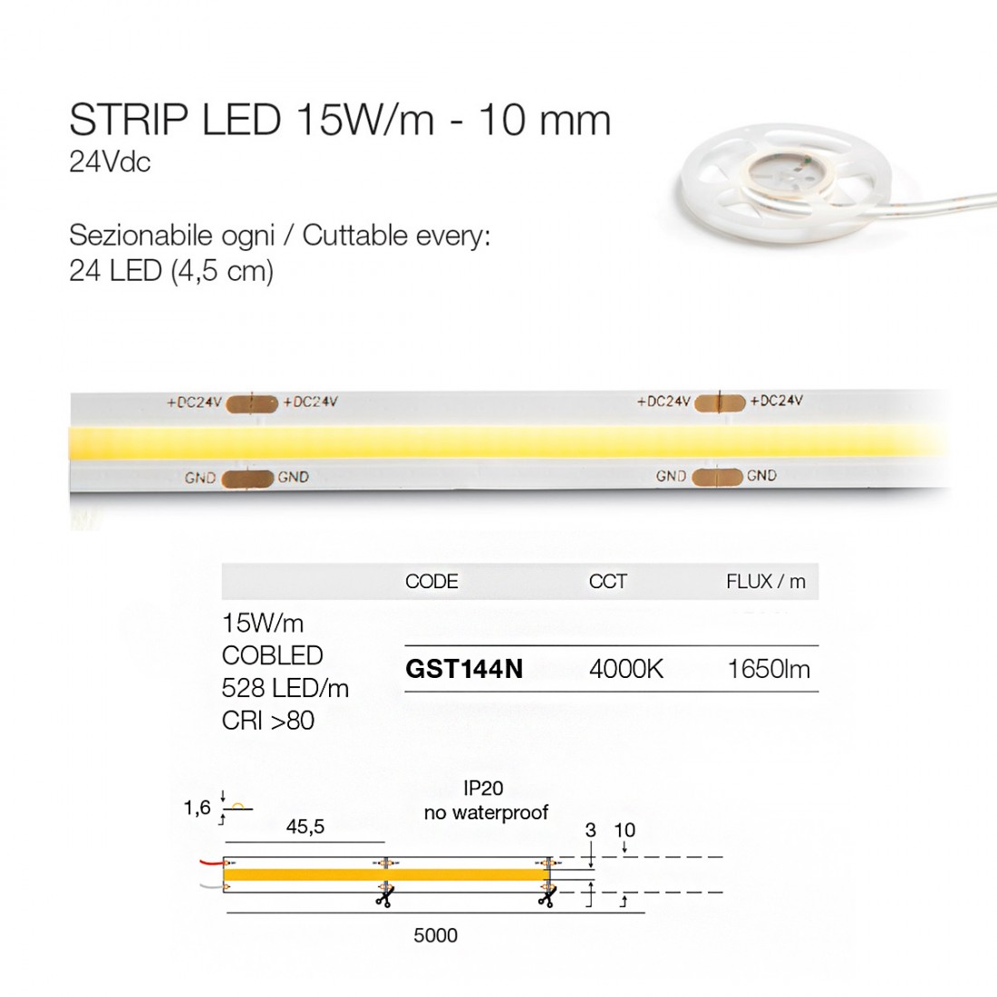 Bande Led interne dimmable Gea Led GST144N