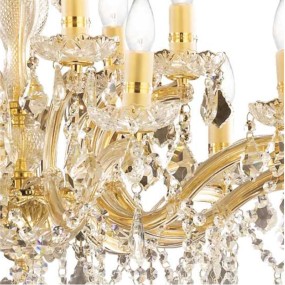 ID-FLORIAN SP18 GOLD E14 lustre LED, verre dépoli classique, pampilles en cristal transparent, multi-lumière à l'intérieur