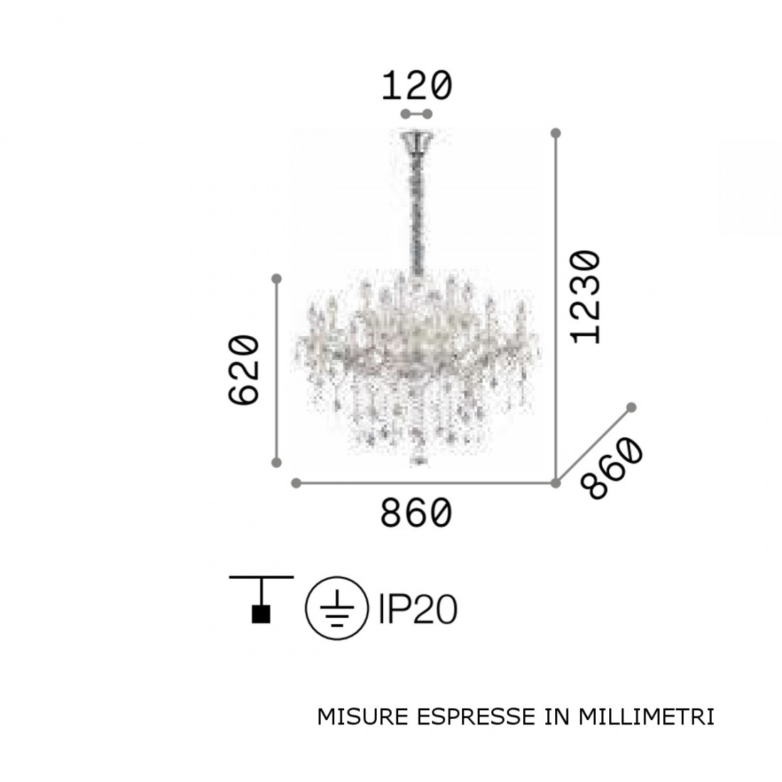 Lustre classique en verre cristal, 18 lumières E14 max. 40W.