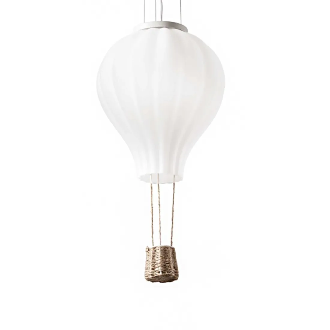 Heißluftballonaufhängung aus weißem mundgeblasenem Glas und Seil. E27 Led.