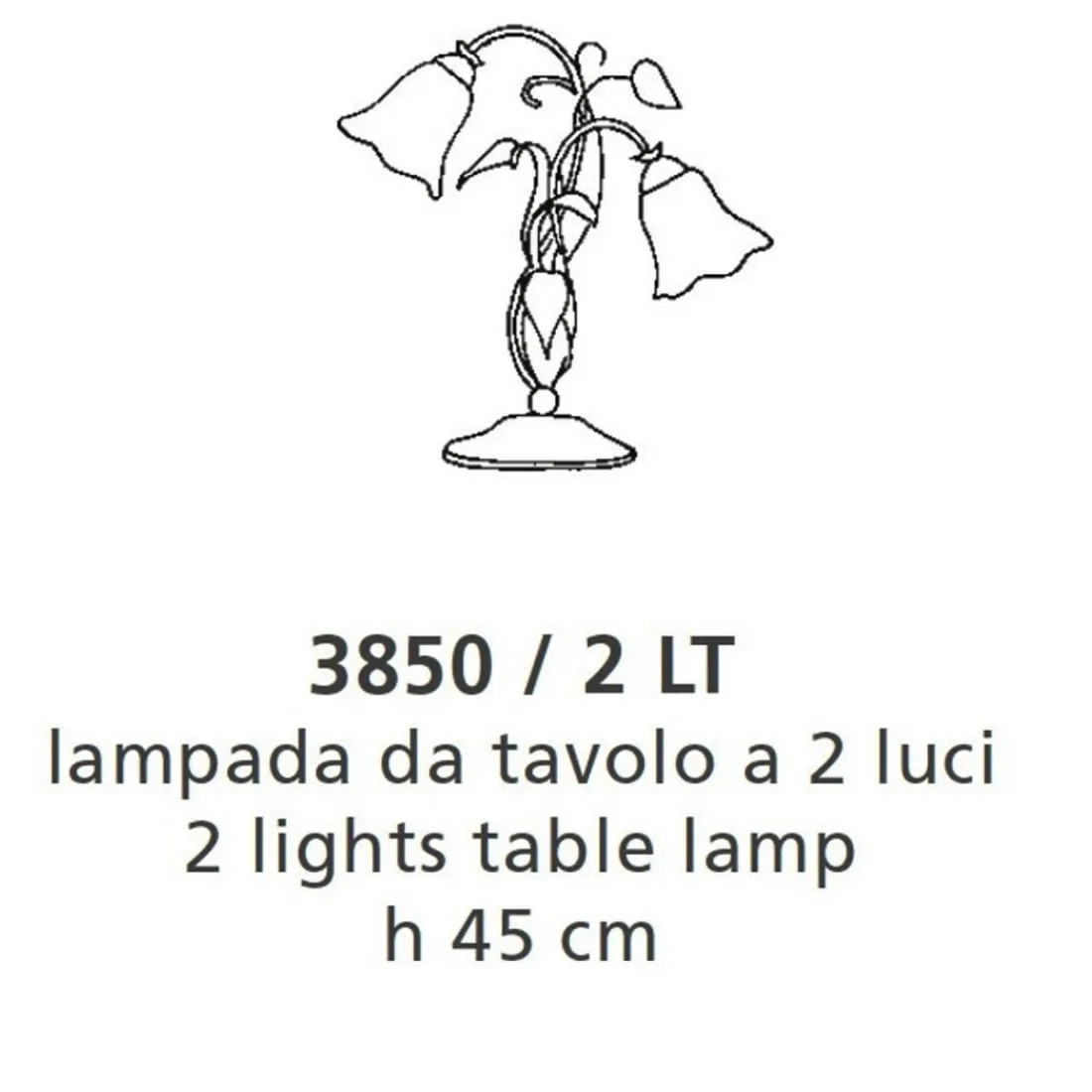 Lámpara de sobremesa clásica LAM 3850 2 LT E14 LED metal cristal