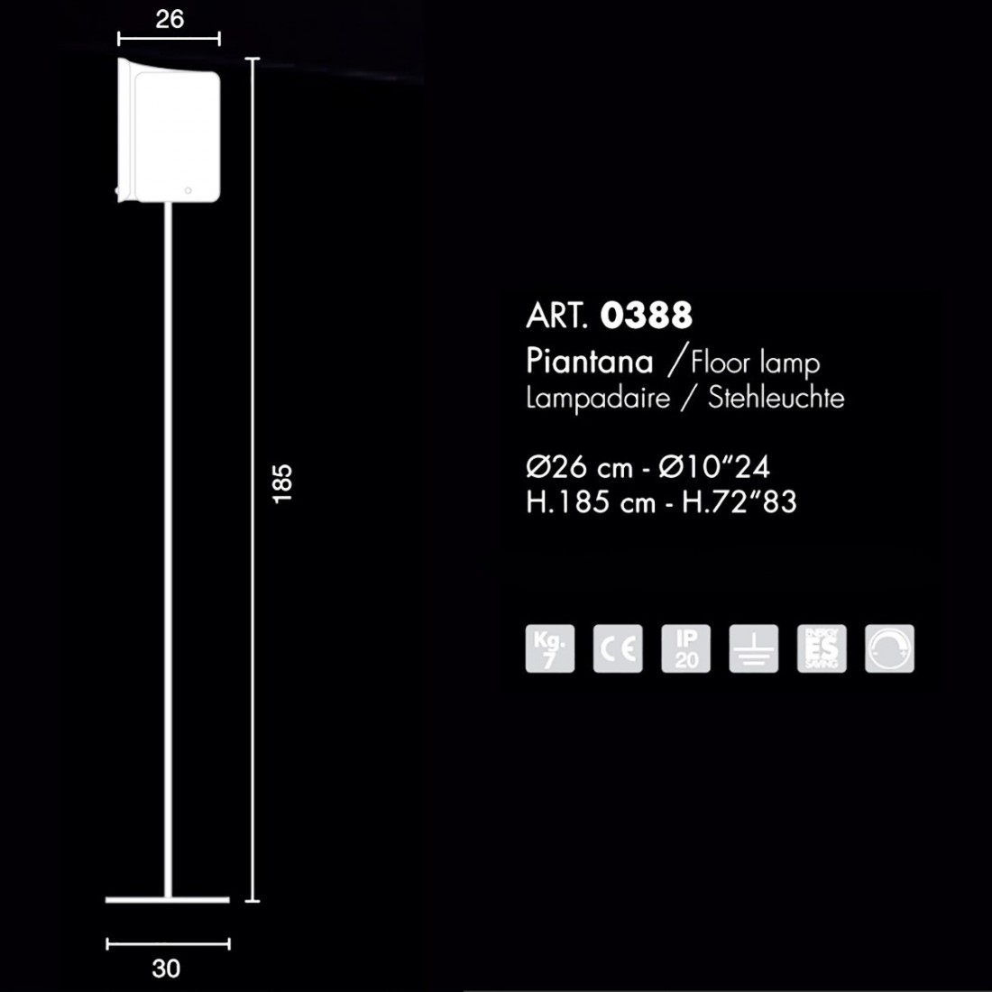 Lampadaire moderne Selene illuminazione PAPYRUS 0388 053 E27 LED