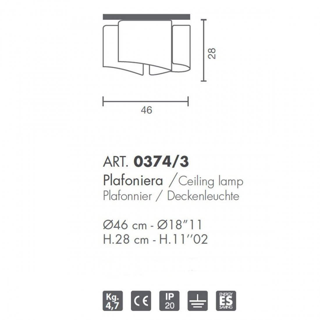 Klassische Deckenleuchte Selene illuminazione PAPYRUS 0374 006 033 E27 LED