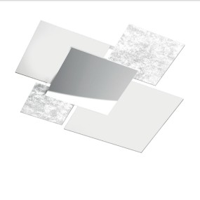 Plafonnier carré moderne, verre noir, blanc, argenté.