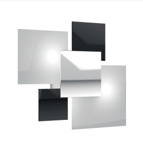 Moderne quadratische Deckenleuchte, schwarz, weiß, silberfarbenes Glas.