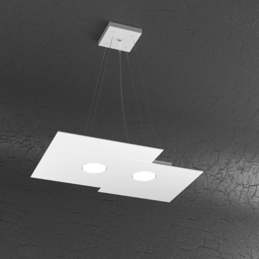 Lustre led rectangulaire en métal blanc, 2 lumières sans conducteur.