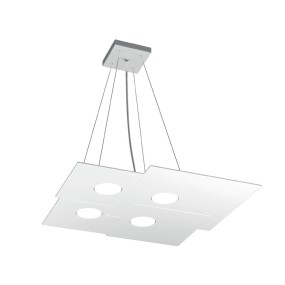 Quadratischer weißer LED-Kronleuchter aus Metall, 4 Lichter ohne Treiber.