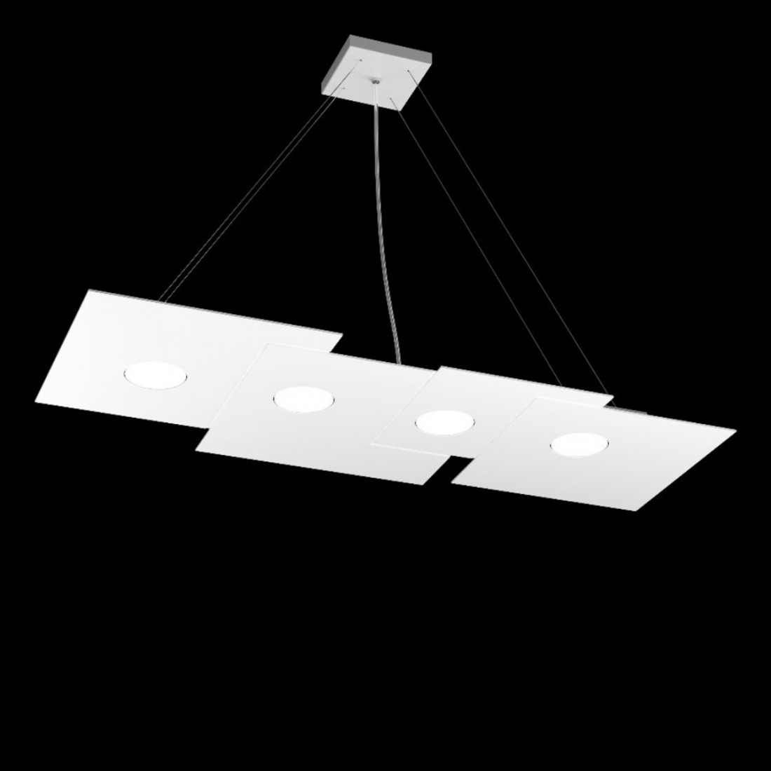 Lustre led rectangulaire en métal blanc, 4 lumières sans conducteur.