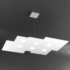 Lustre led rectangulaire en métal blanc, 6 lumières sans conducteur.
