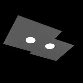 Plafonnier rectangulaire en métal blanc à led, 2 lumières, plat.