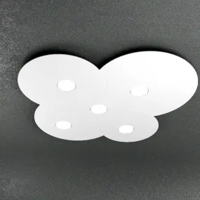 Cloud Deckenleuchte aus weißem Metall mit LED, 5 Lichter, flach.