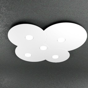 Plafonnier Cloud en métal blanc à led, 5 lumières, plat.