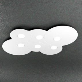 Plafonnier Cloud en métal blanc avec led, 6 lumières, plat.