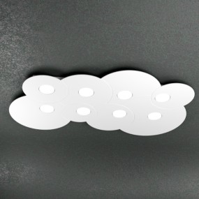 Cloud Deckenleuchte aus weißem Metall mit LED, 8 Lichter, flach.