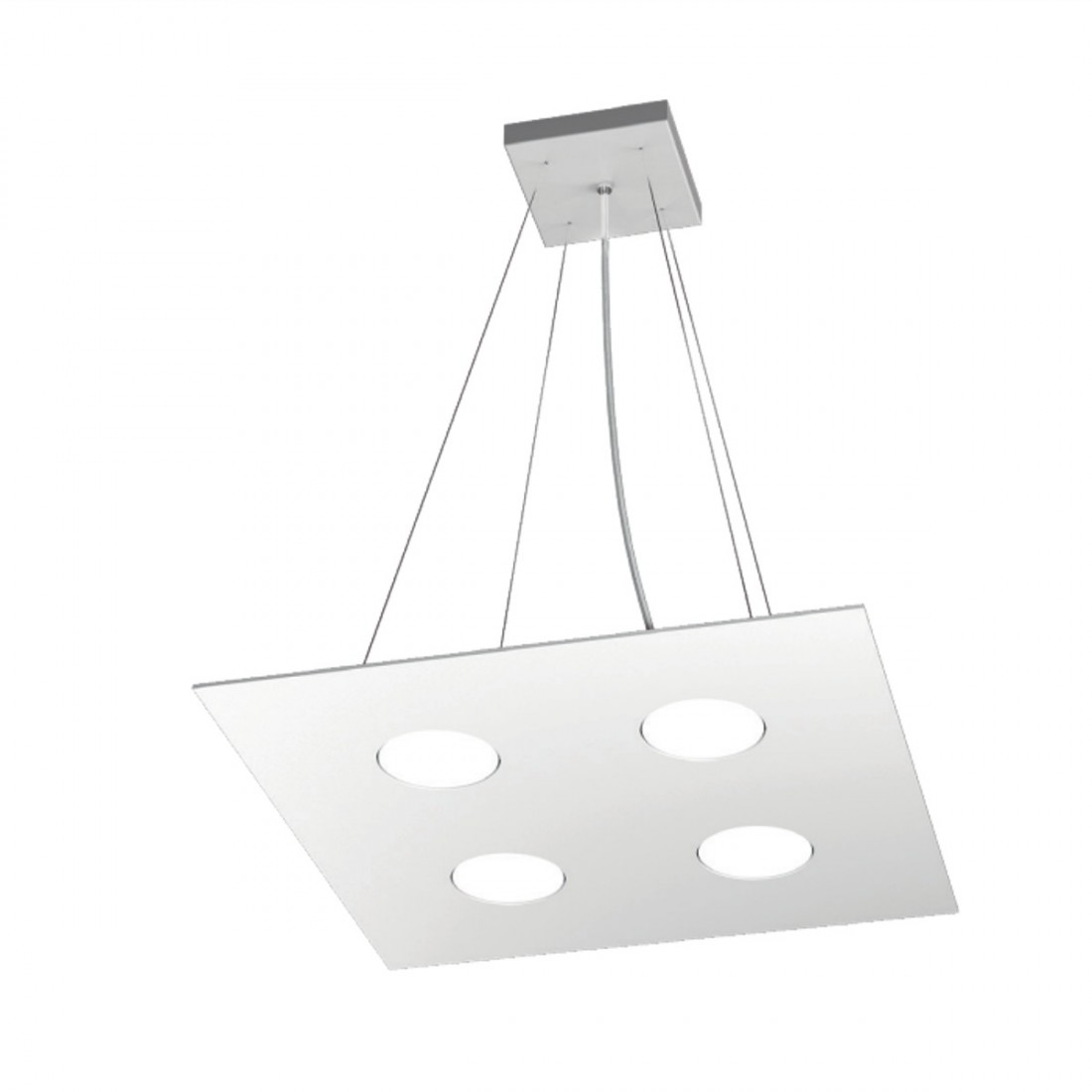 Quadratischer weißer LED-Kronleuchter aus Metall, 4 Lichter ohne Treiber.