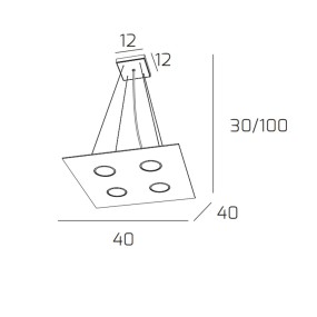 Quadratischer weißer LED-Kronleuchter aus Metall, 4 Lichter ohne Treiber.