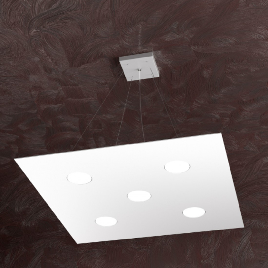 Quadratischer weißer LED-Kronleuchter aus Metall, 5 Lichter ohne Treiber.