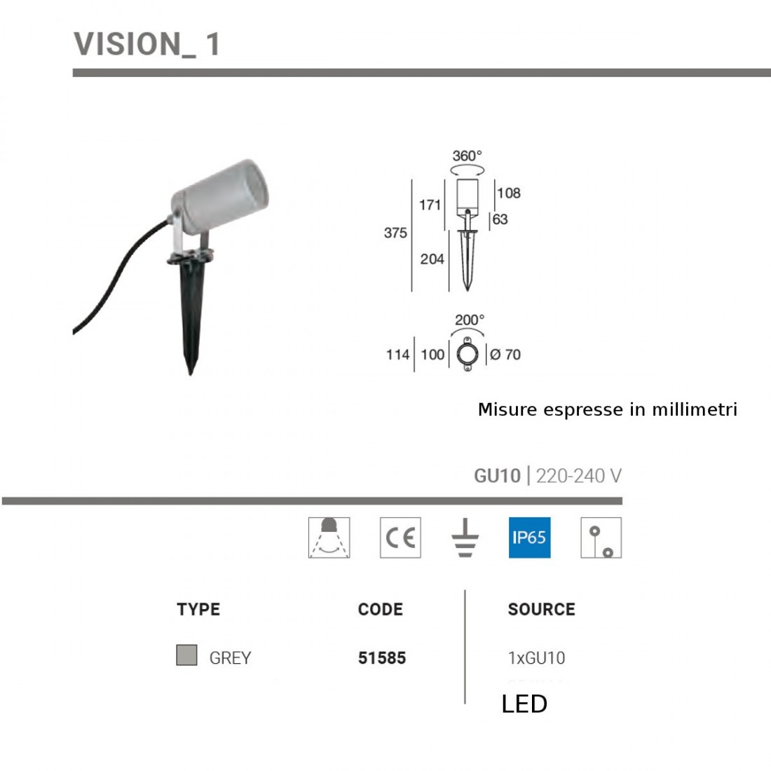 Lampada picchetto Linea Light Group VISION 1 51585 GU10 LED