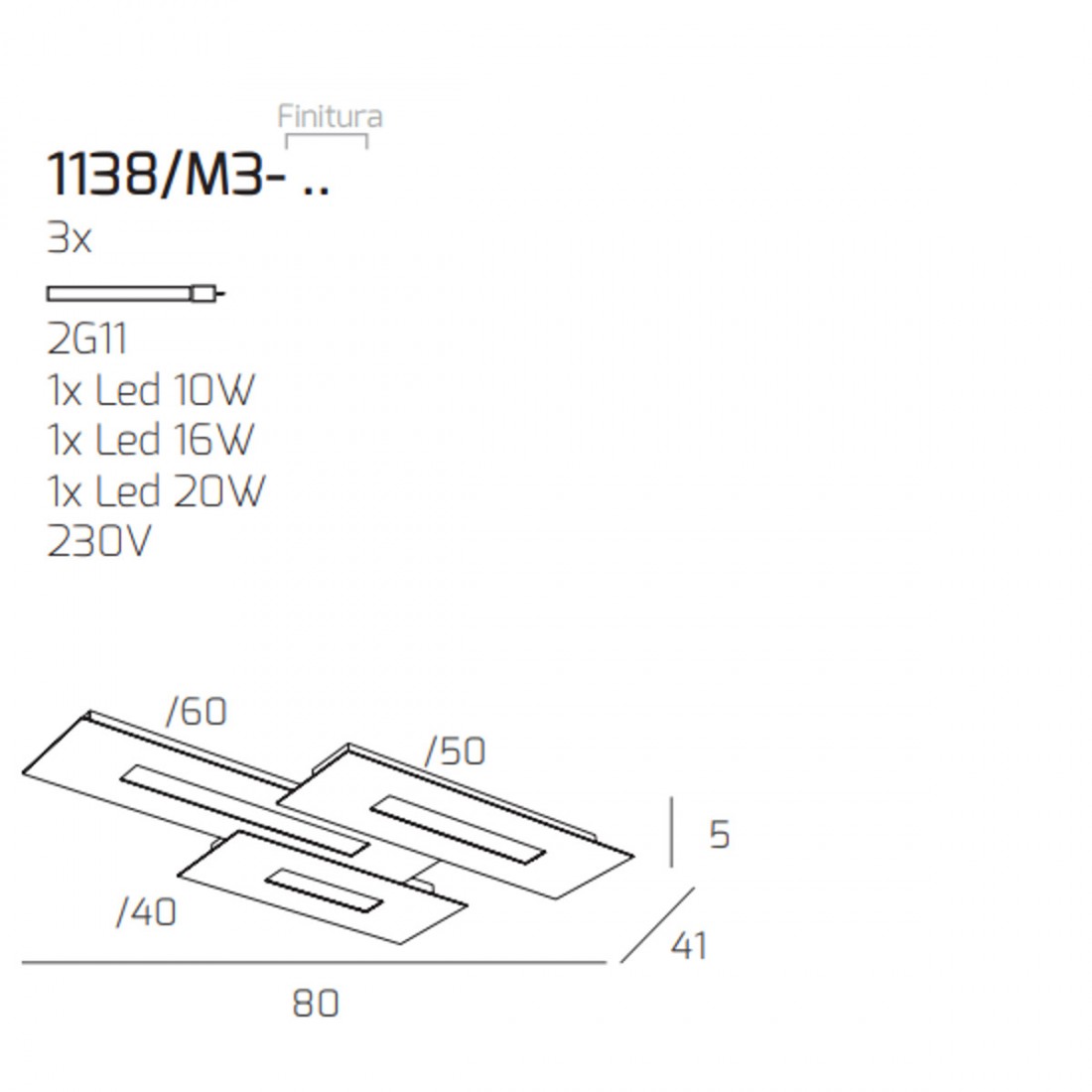 Plafoniera moderna Top Light WALLY 1138 M3 2G11 LED
