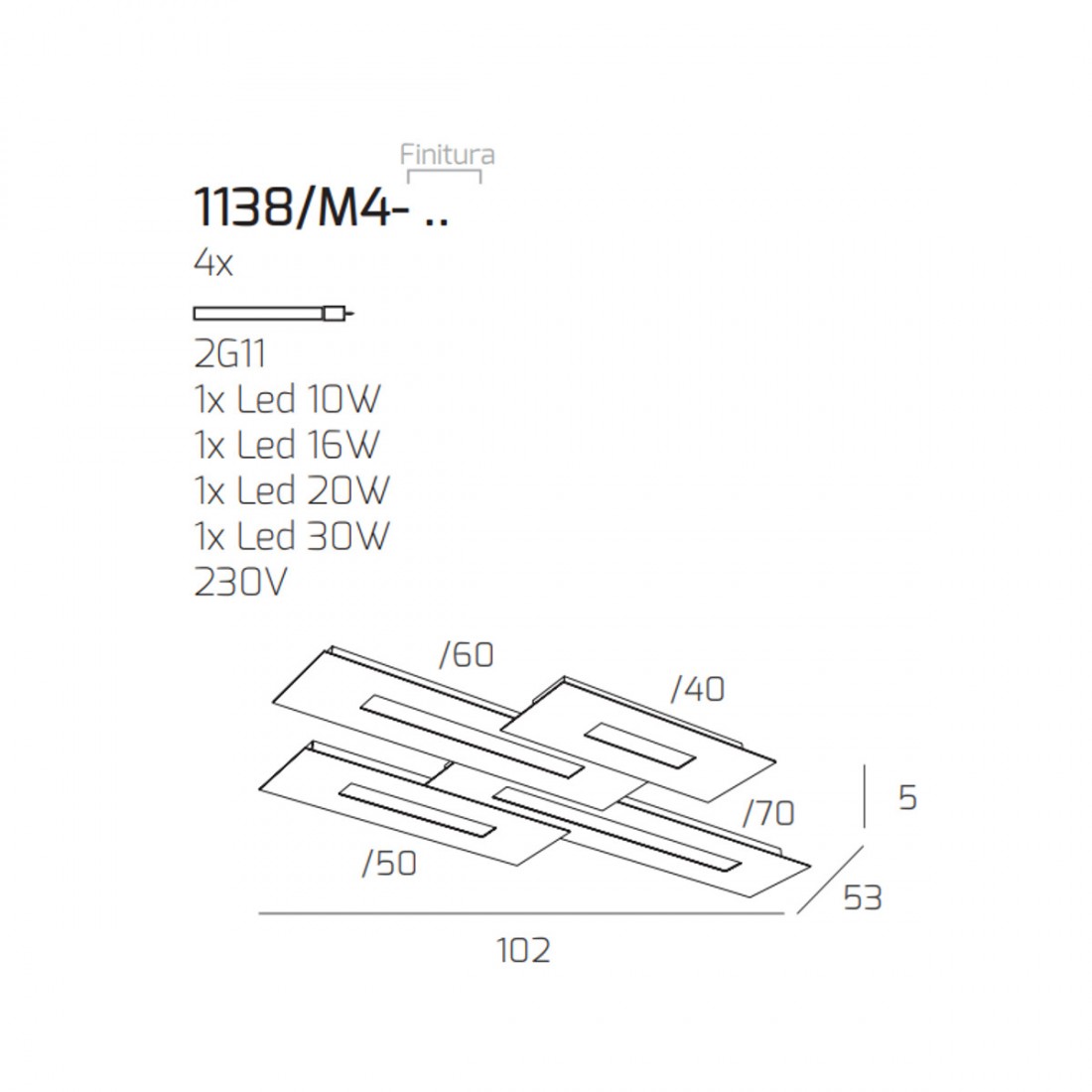 Moderne Deckenleuchte Top Light WALLY 1138 M4 2G11 LED