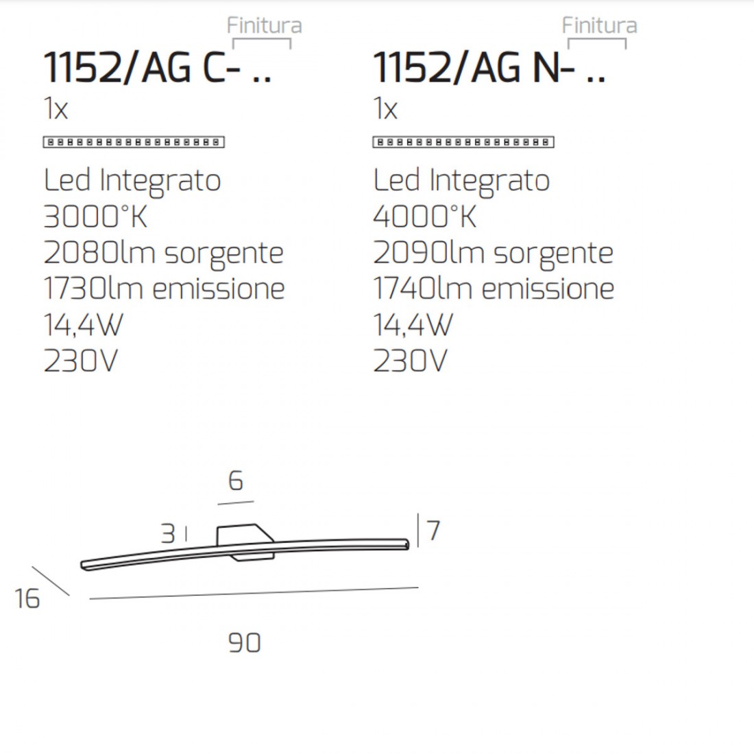 Moderne Wandlampe, Spiegel, Bild, integrierte LED. 90CM. Weiß.