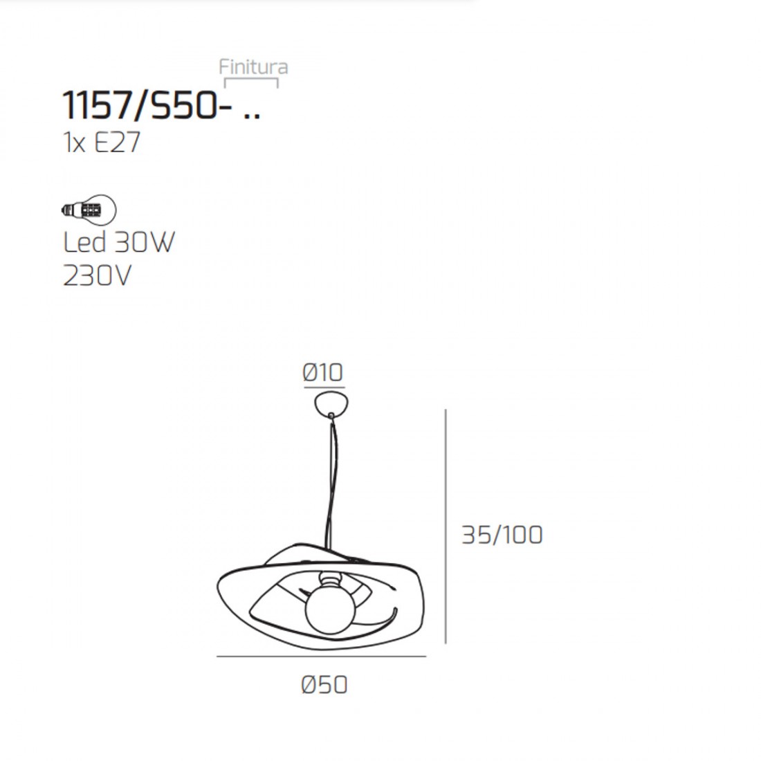 Suspension lumineuse supérieure WARPED 1157 S50