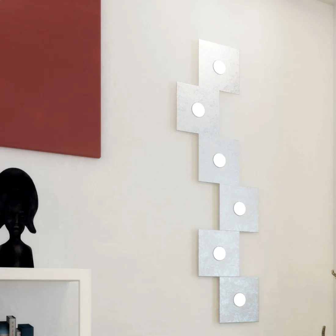 Plafonnier, applique, carré, carré, 6 lumières en métal. LED.