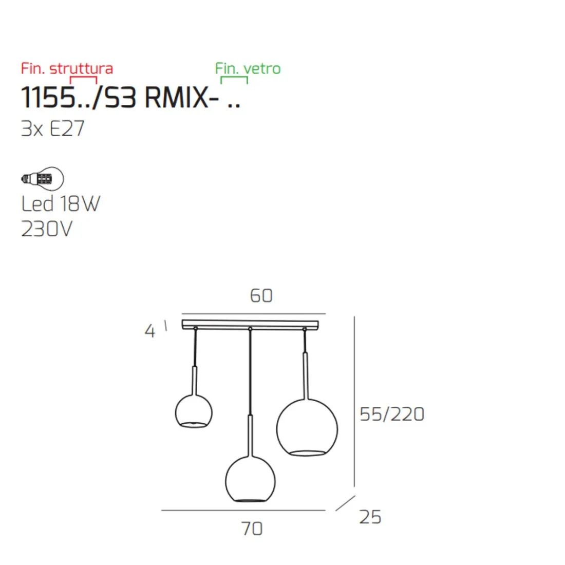 Moderner Kronleuchter Top Light FUTURE 1155CR S3 RMIX TC E27 LED