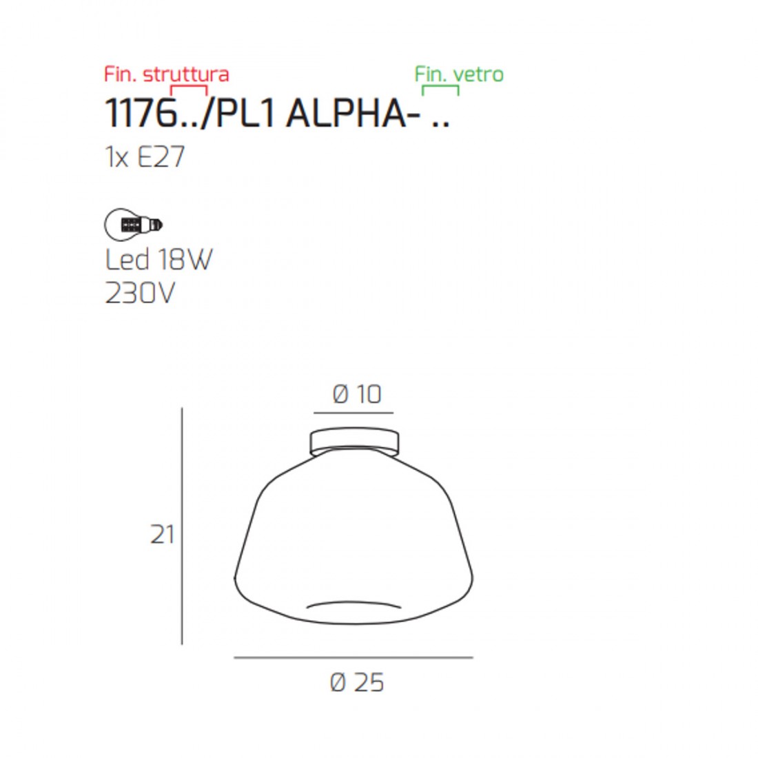 Moderne Deckenleuchte Top Light DOUBLE SKIN 1176CR PL1 ALPHA VE E27 LED