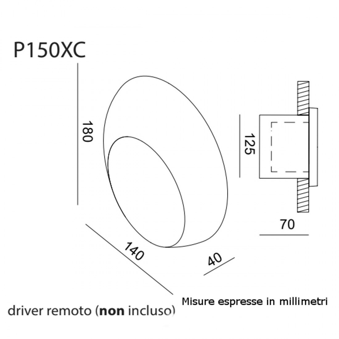 Toscot SQUARE OVAL P150 95° LED-Wandeinbauleuchte