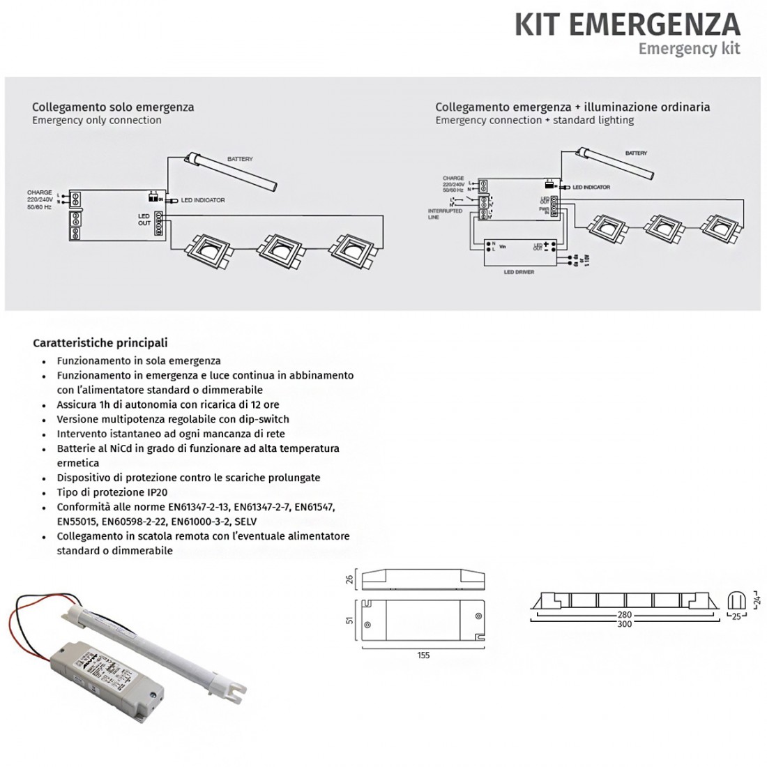 Notfallset Gips-Wandleuchte Belfiore 9010 BAIZE BIG 2422B.3045 LED