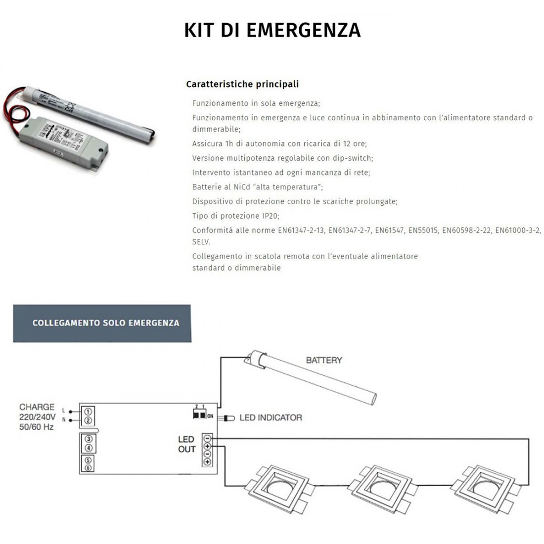 Applique gesso kit emergenza Belfiore 9010 BAIZE 2423B.3045 LED
