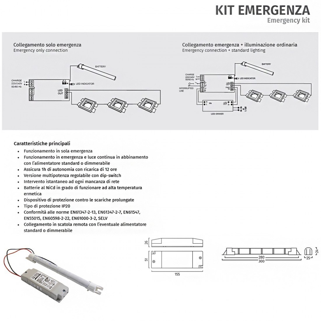 Applique gesso kit emergenza Belfiore 9010 MOKA 2516M 3045 LED