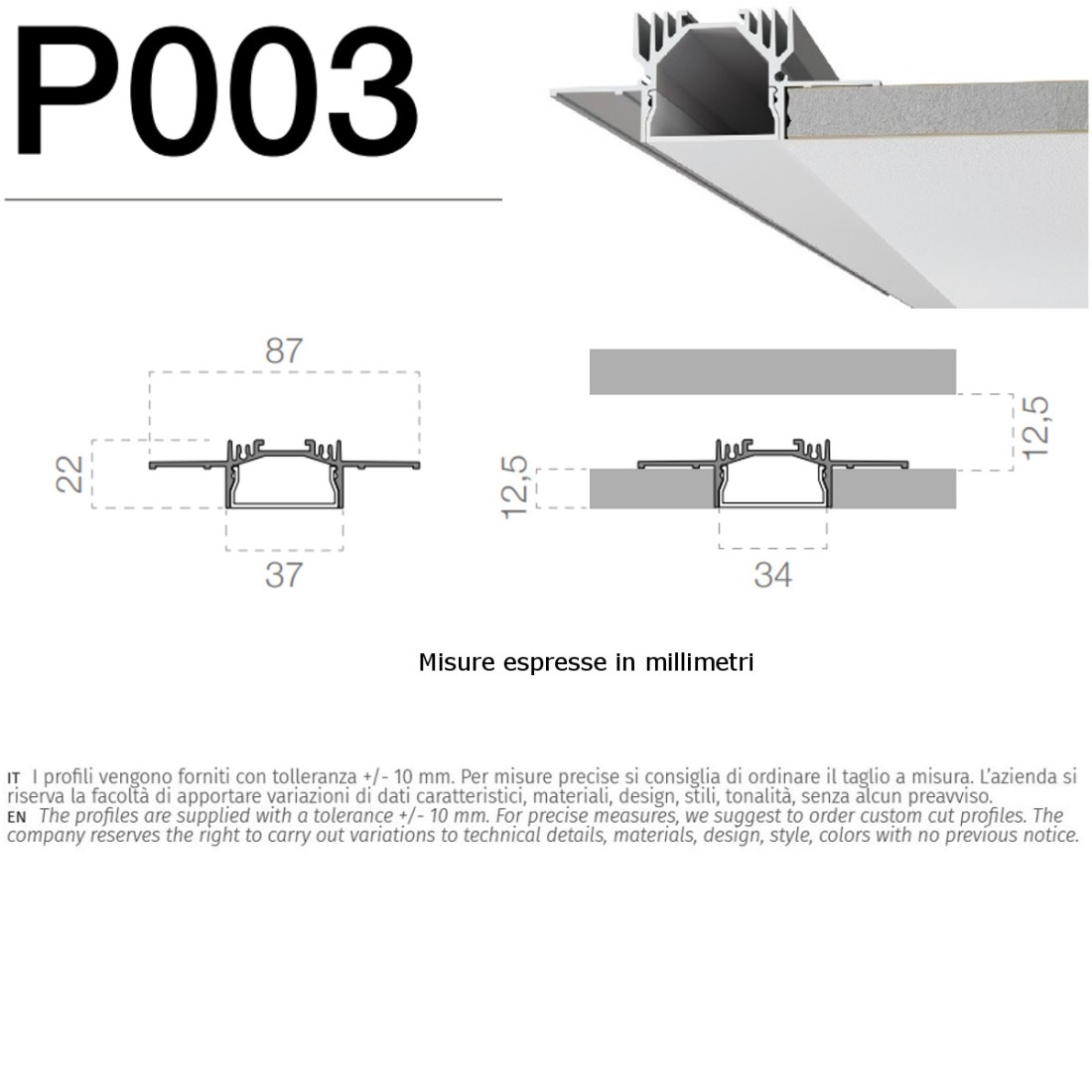 Profilé à encastrer 9010 Belfiore AVIOR P003B.00 alumite