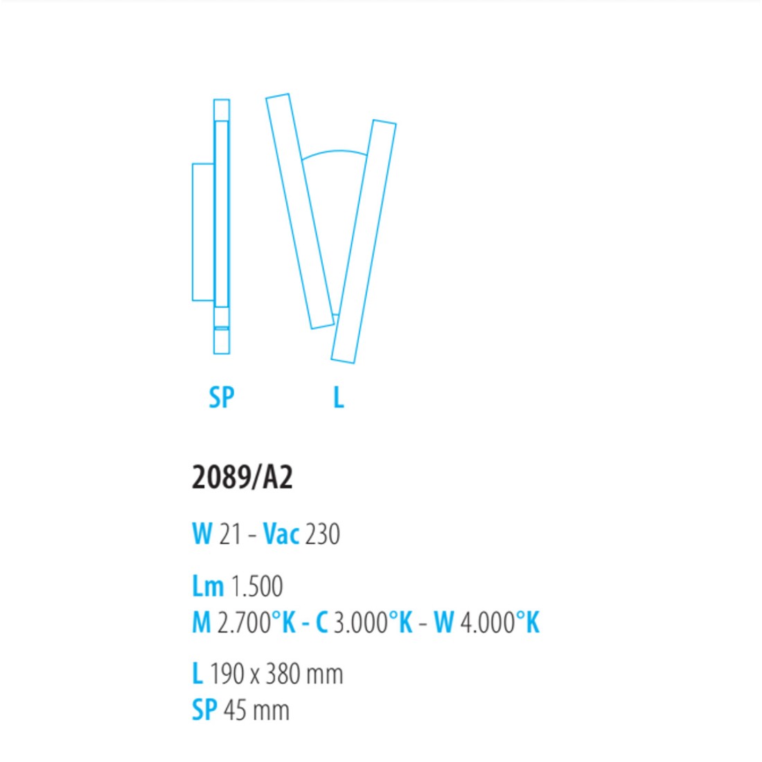 Ultramoderne fächerförmige Wandleuchte aus weißem Metall mit LED-Modul.