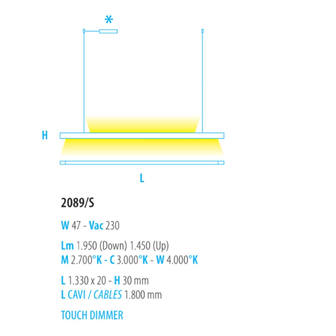 LED-Touch-Dimmer-Aufhängung mit LED-Modul. Licht oben und unten. LED.