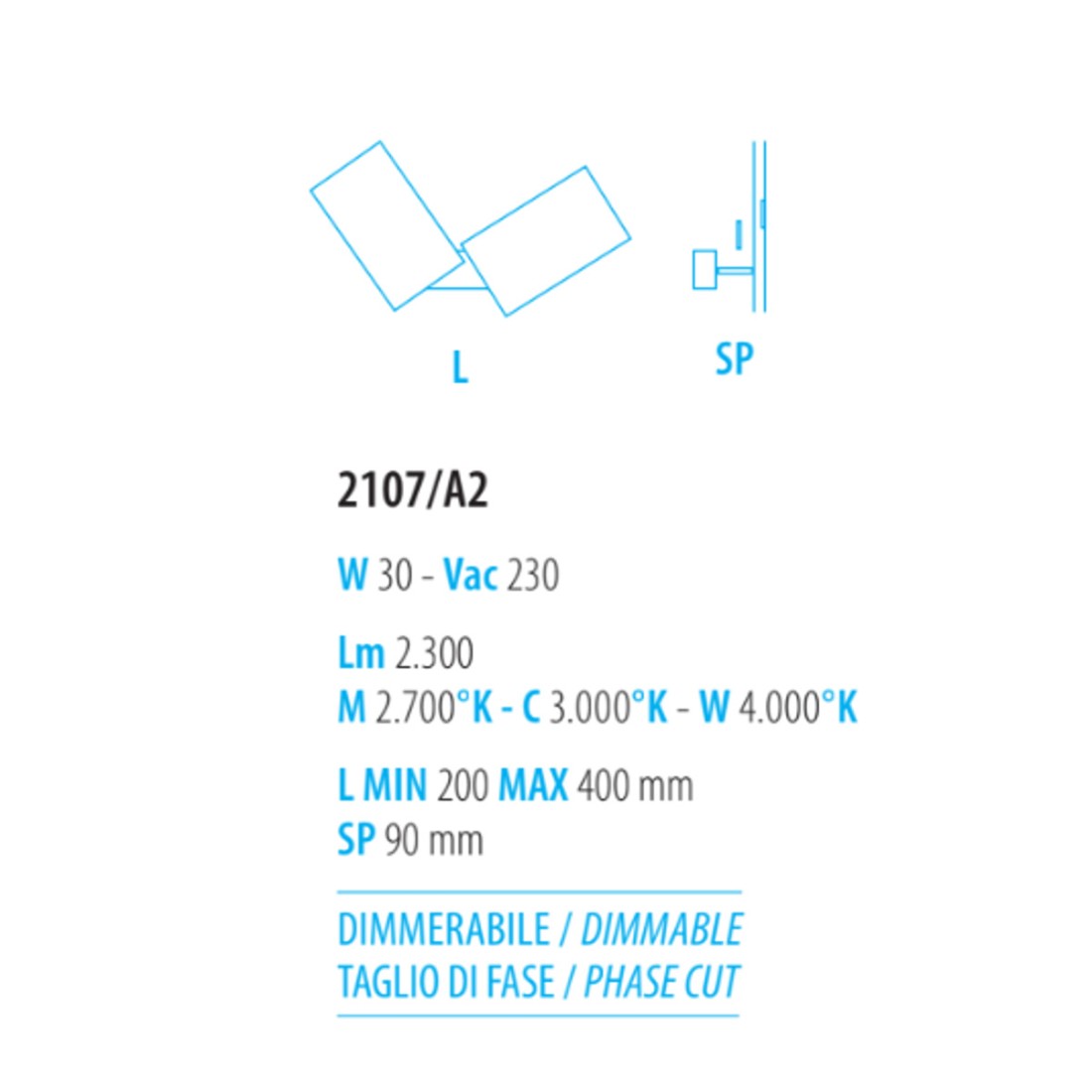 Abat-jour gradable avec diffuseurs plats rectangulaires orientables.