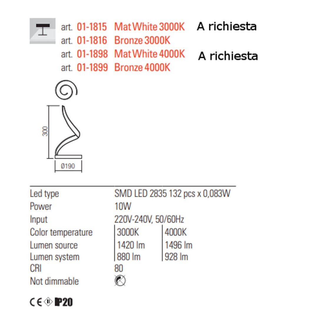 Abat-jour classica Redo Group TORSION 01 1816 01 1899 LED