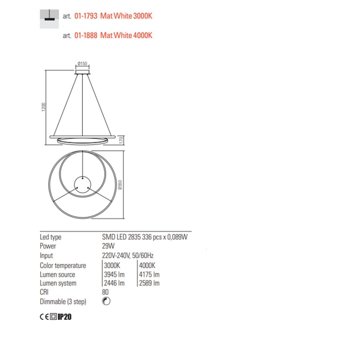 Lampadario alluminio Redo TORSION