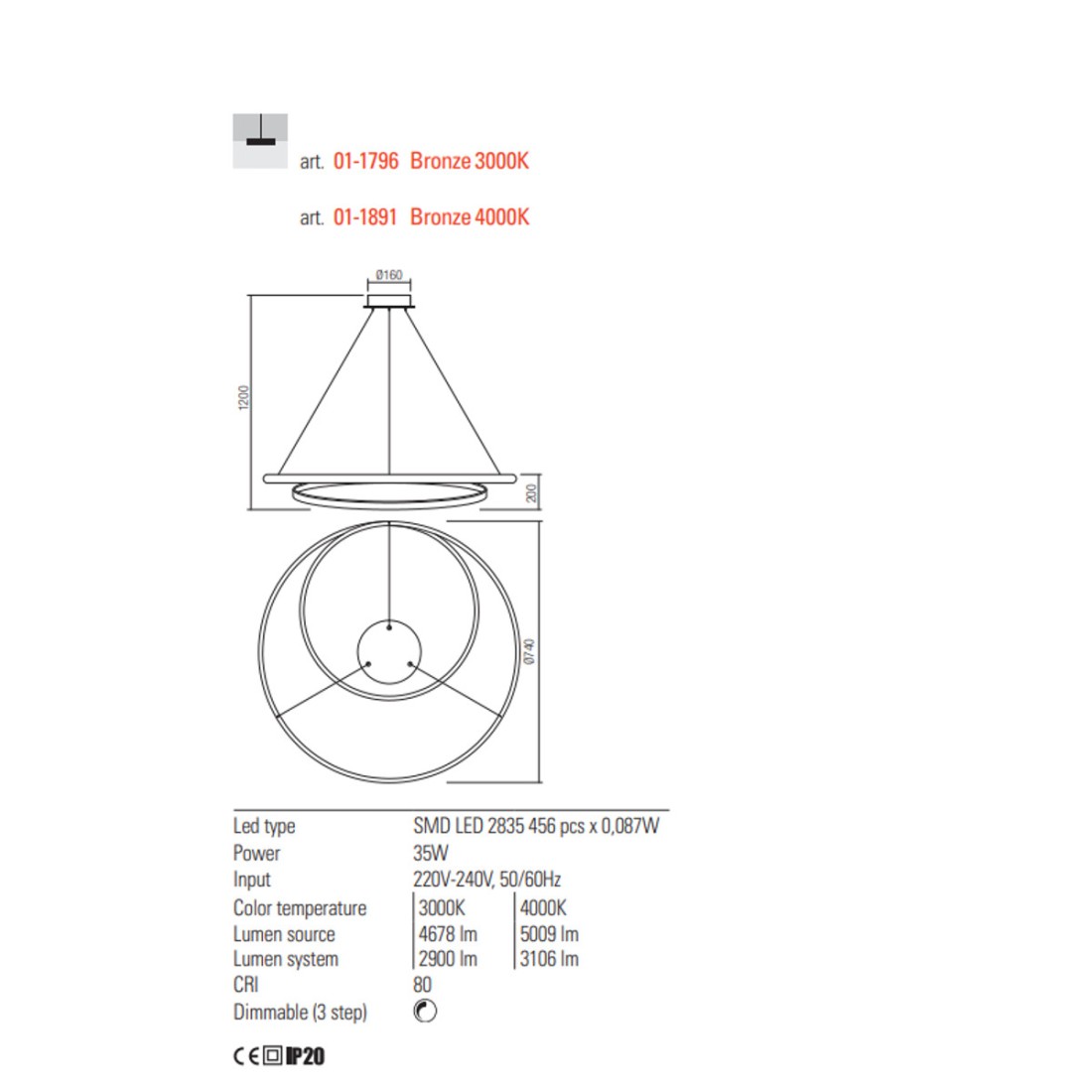 Classic Redo TORSION 1796 integrierter LED-Kronleuchter