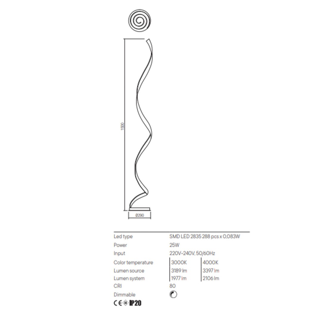 Klassische Stehlampe Redo TORSION 1797 dimmbare LED