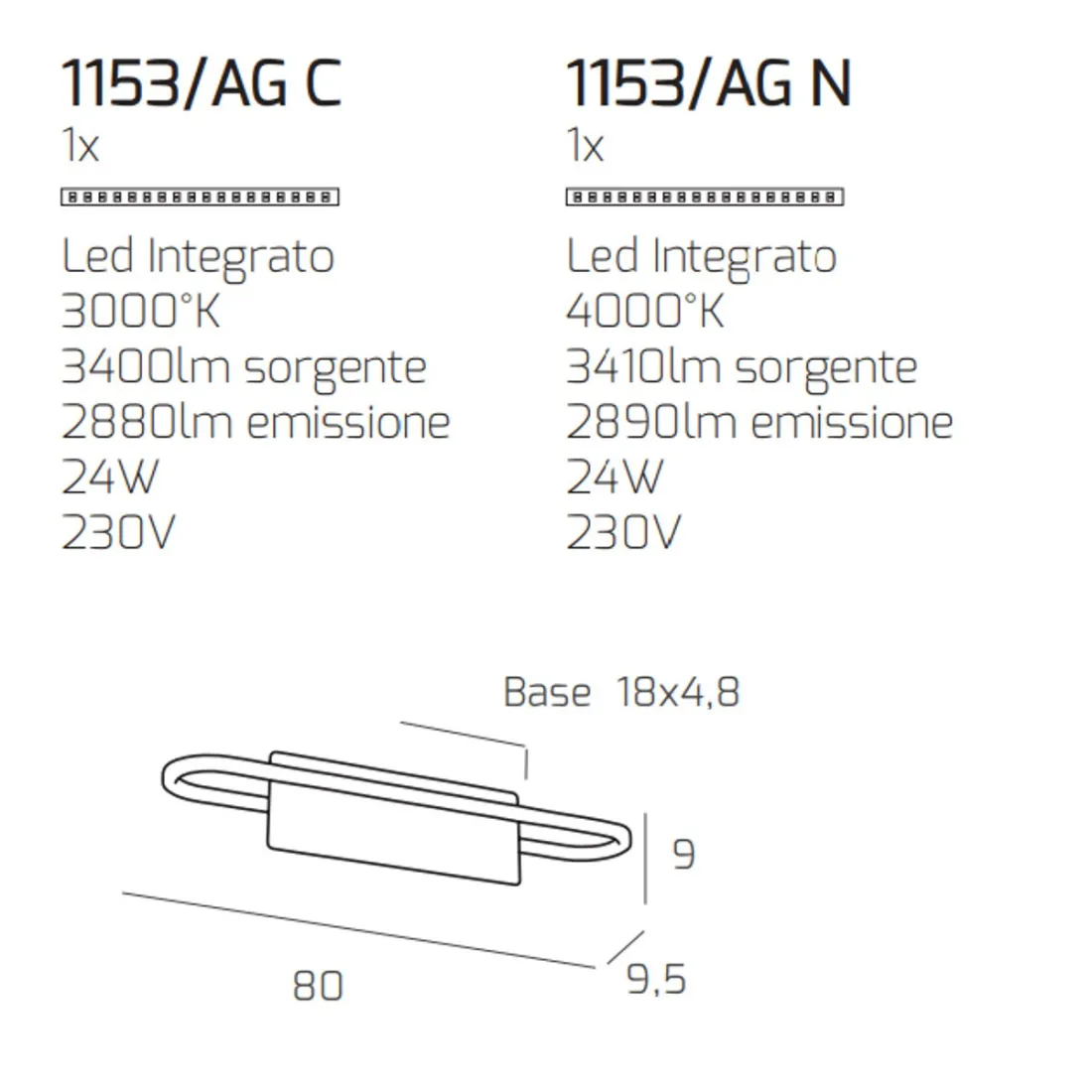 TOP LIGHT CIRCUIT 1153 AG Applique moderne à LED