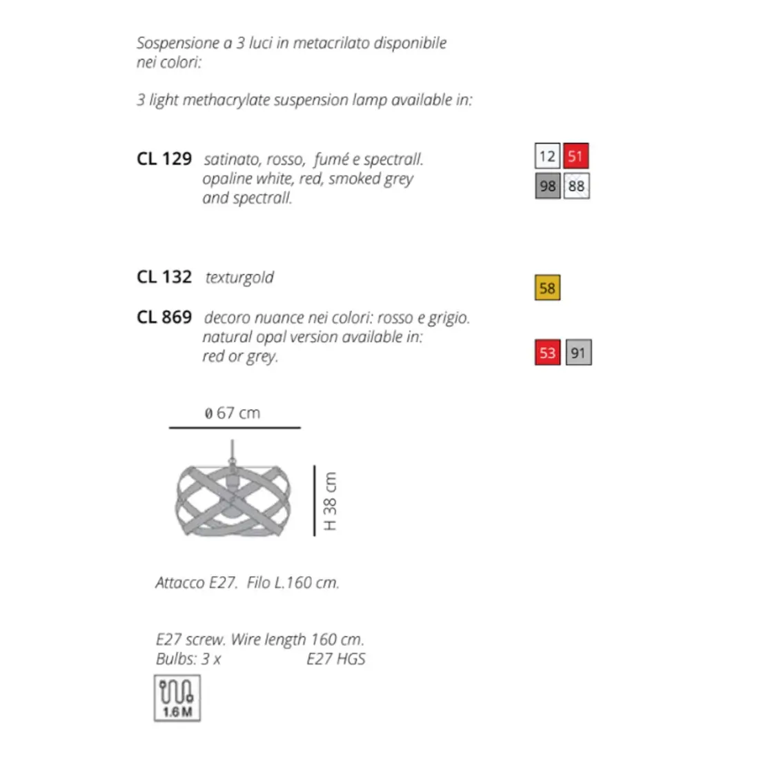 Lampadario moderno EMPORIUM NUCLEA E27 LED 67CM