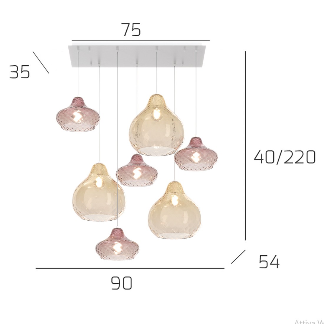 Top Light Kronleuchter aus hellem Glas DRESS 1191 BI S7 RMIX