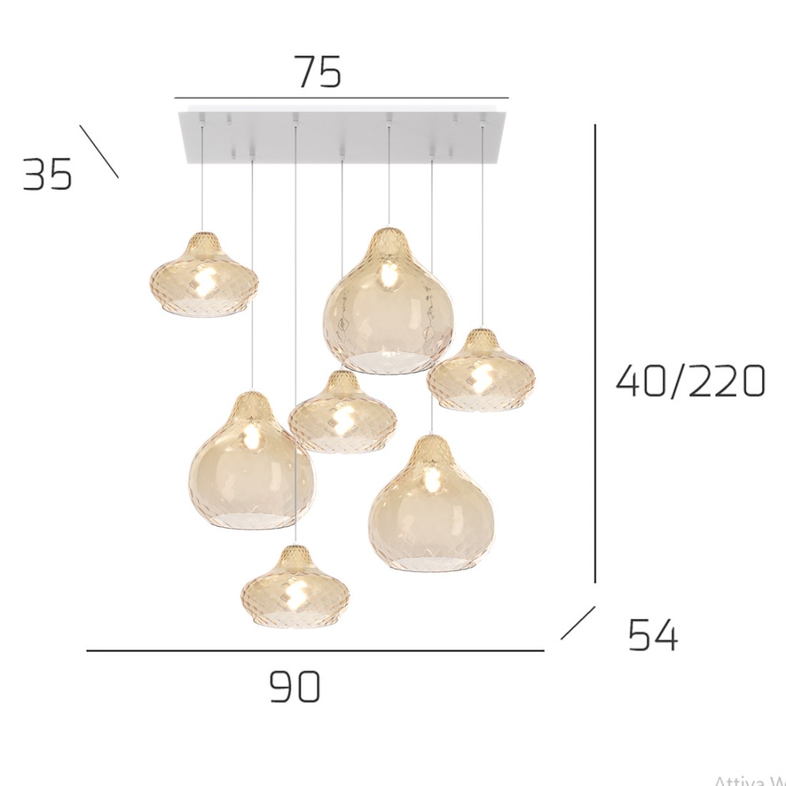 Top Light Leuchter aus hellem Glas DRESS 1191 BI S7 RMIX AMBER