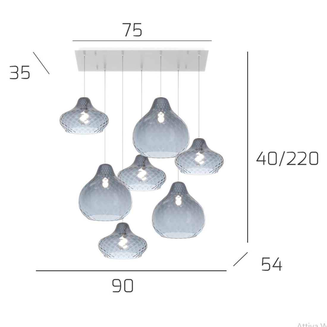 Lampadario vetro colorato Top Light DRESS 1191 BI S7 RMIX ZAFFIRO