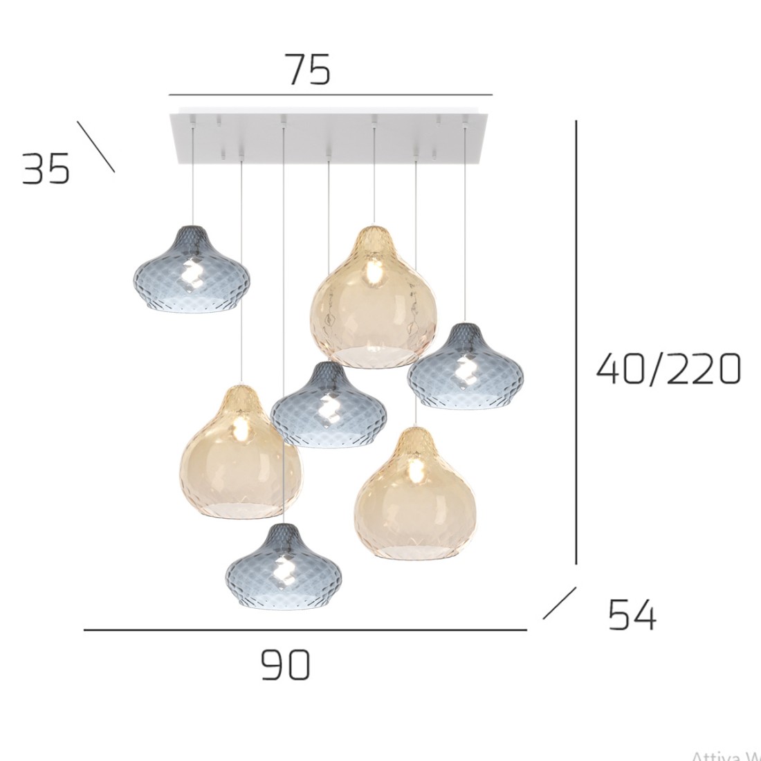 Top Light Kronleuchter aus hellem Glas DRESS 1191 BI S7 RMIX SAPPHIRE AMBER