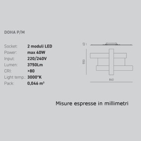 Plafoniera moderna Gea Luce DOHA PM LED 40W acciaio