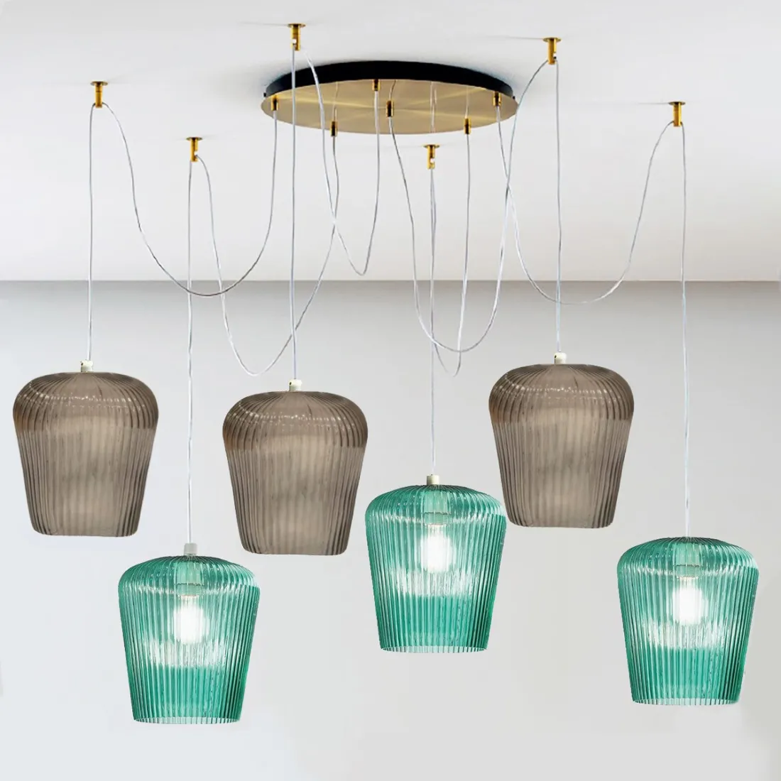 Sospensione vetro ambra verde Gea Luce NUMA BT6 OT